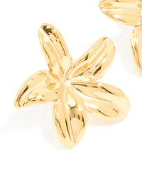 Waterproof Gold Plated Stainless Steel Frangipani Flower Stud Earrings - link has visual effect only