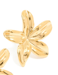 Waterproof Gold Plated Stainless Steel Frangipani Flower Stud Earrings - link has visual effect only