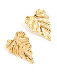 Waterproof Gold Plated Stainless Steel Palm Leaf Statement Stud Earrings - link has visual effect only