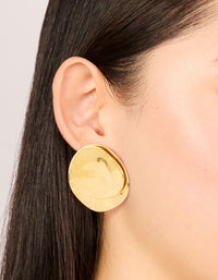 Waterproof Gold Plated Stainless Steel Double Crinkle Disc Stud Earrings - link has visual effect only