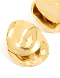 Waterproof Gold Plated Stainless Steel Double Crinkle Disc Stud Earrings - link has visual effect only