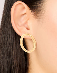 Waterproof Gold Plated Stainless Steel Oval Open Doughnut Stud Earrings - link has visual effect only