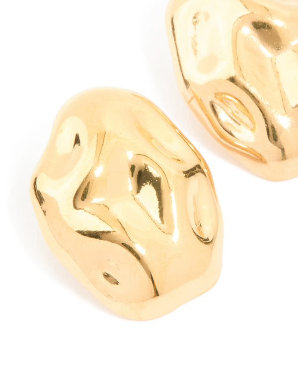 Waterproof Gold Plated Stainless Steel Pebble Stud Earrings
