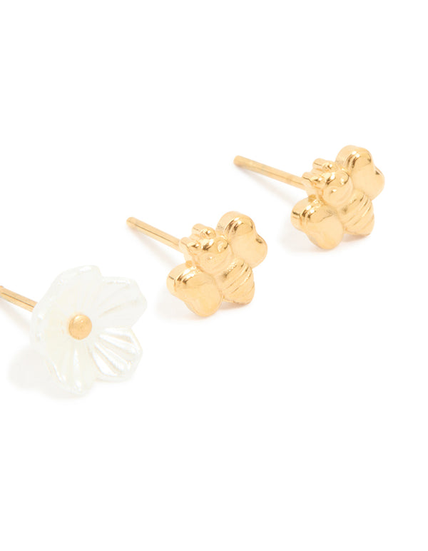 Waterproof Gold Plated Stainless Steel Garden Party Earrings 3-Pack