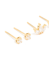 Waterproof Gold Plated Stainless Steel Cubic Zirconia Mixed Shaped Stud Earrings 3-Pack - link has visual effect only