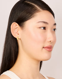 Waterproof Gold Plated Stainless Steel Plaited Detail Huggie Earrings - link has visual effect only