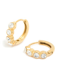 Waterproof Gold Plated Stainless Steel Cubic Zirconia Bezel Huggie Earrings - link has visual effect only