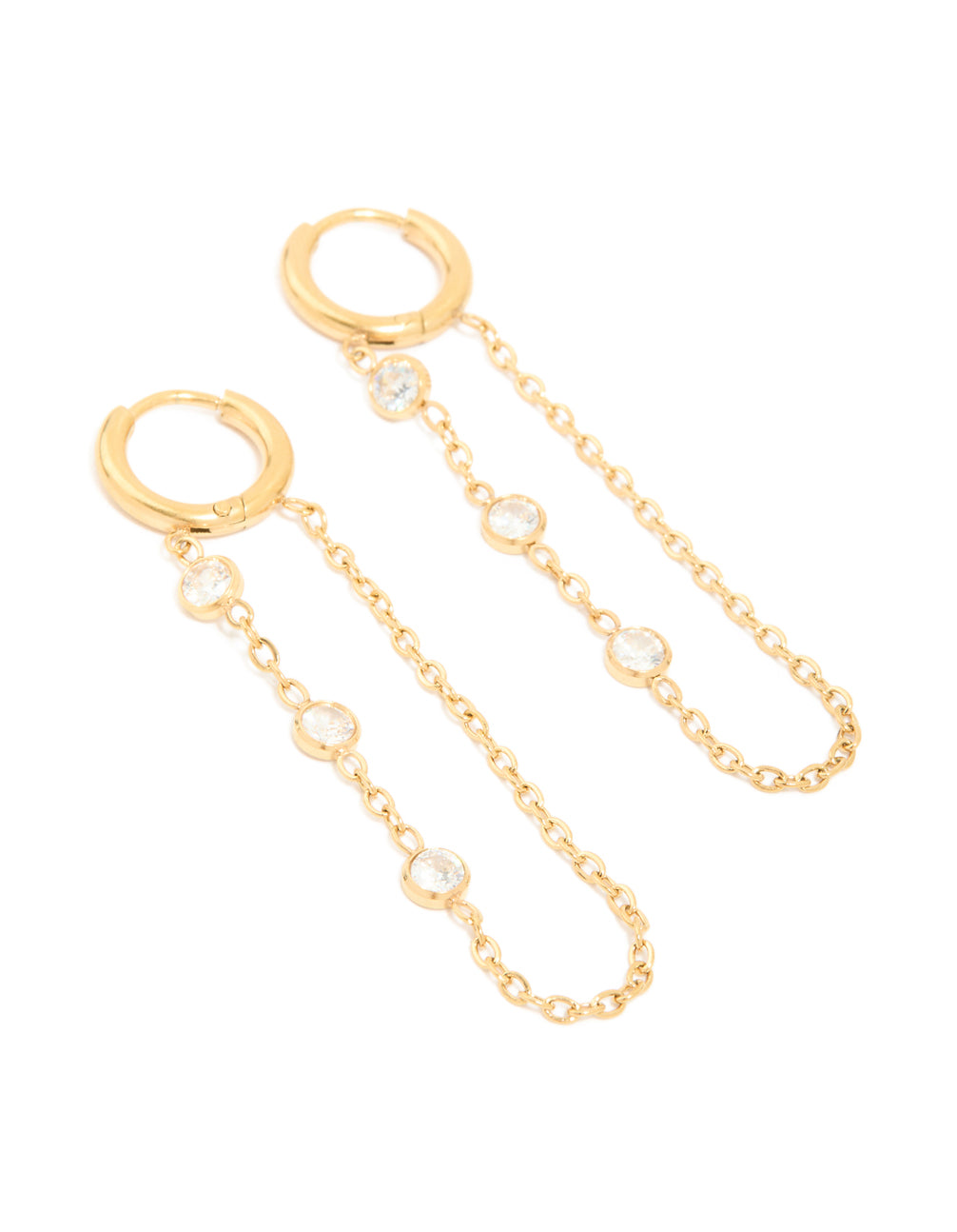 Waterproof Gold Plated Stainless Steel Cubic Zirconia Chain Huggie Drop Earrings