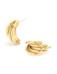 Waterproof Gold Plated Stainless Steel Triple Row Hoop Earrings - link has visual effect only