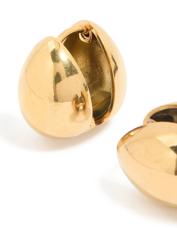 Waterproof Gold Plated Stainless Steel Chunky Pebble Huggie Earrings