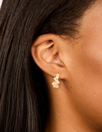 Waterproof Gold Plated Stainless Steel Cubic Zirconia Zig Zag Huggie Earrings - link has visual effect only