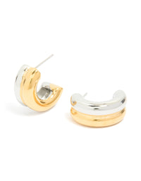 Waterproof Mixed Metal Plated Stainless Steel Layered Huggie Earrings - link has visual effect only