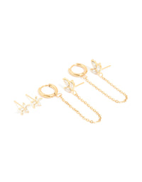 Waterproof Gold Plated Stainless Steel Cubic Zirconia Flower Hoop Chain & Flower Ear Stackers 2-Pack - link has visual effect only