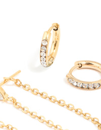 Waterproof Gold Plated Stainless Steel Cubic Zirconia Pavé Earrings Stacking Pack - link has visual effect only