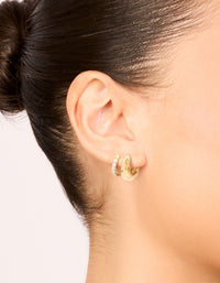 Waterproof Gold Plated Stainless Steel Cubic Zirconia & Chubby huggie Earrings Set - link has visual effect only