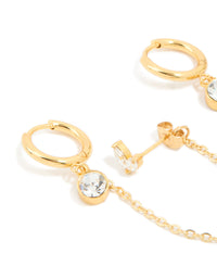 Waterproof Gold Plated Stainless Steel Cubic Zirconia Mixed Earrings 2-Pack - link has visual effect only