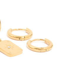 Waterproof Gold Plated Stainless Steel Cubic Zirconia Star Disc & Huggie Earrings 3-Pack - link has visual effect only