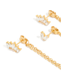 Waterproof Gold Plated Stainless Steel Marquise Earrings 3-Pack - link has visual effect only