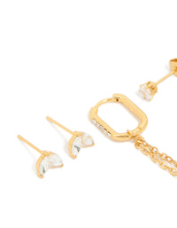 Waterproof Gold Plated Stainless Steel Cubic Zirconia Mix Earrings 3-Pack - link has visual effect only