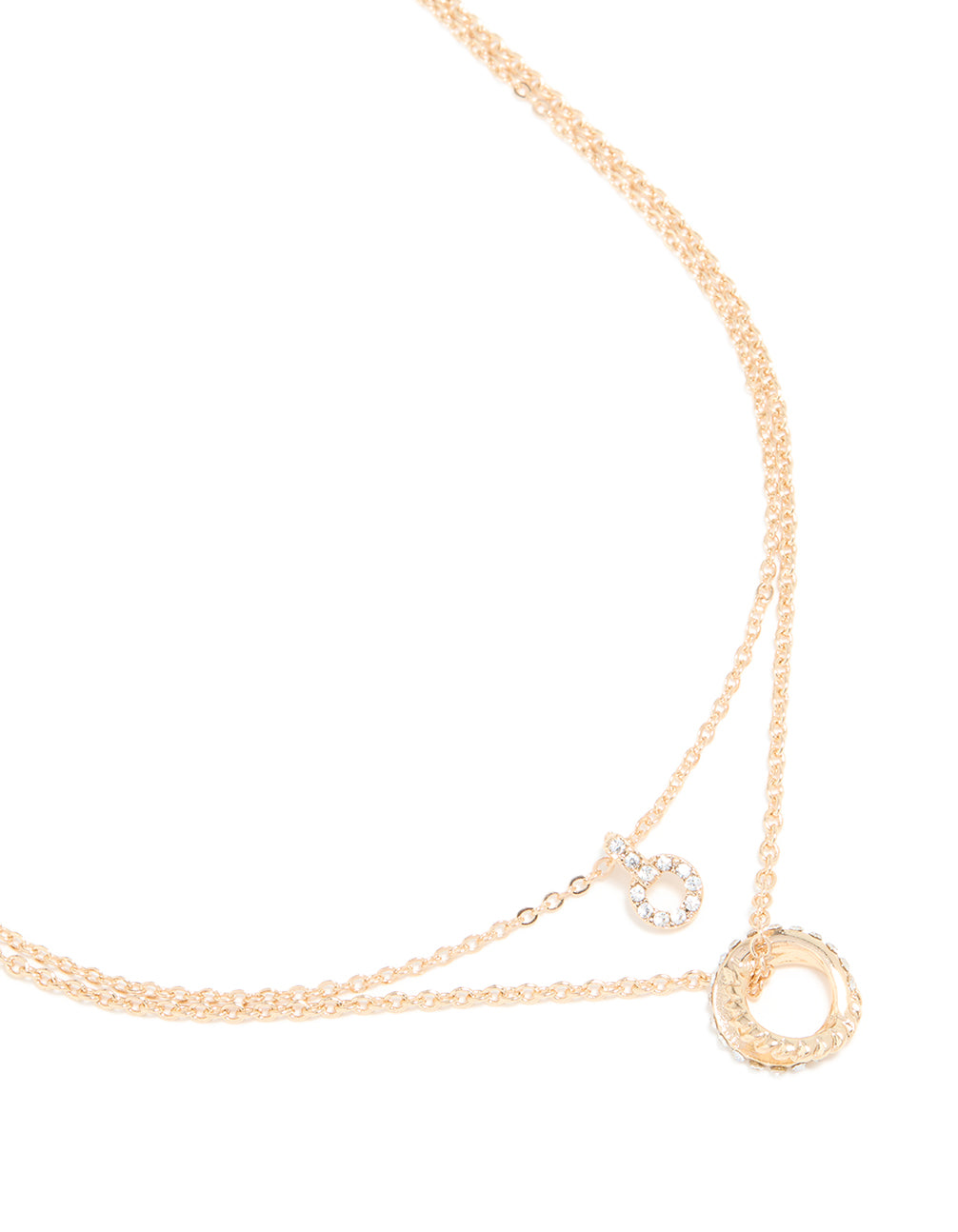 Gold Diamante Circle Pendant Layered Necklace