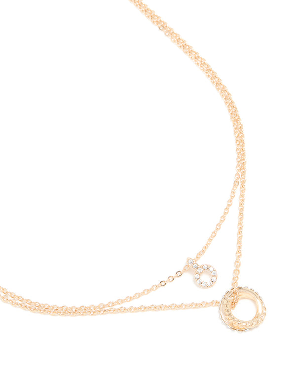 Gold Diamante Circle Pendant Layered Necklace