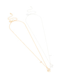 Mixed Metals Diamante Interlocking Heart Necklaces 2-Pack - link has visual effect only