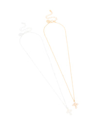 Mixed Metals Pearl Gothic Cross Necklaces 2-Pack - link has visual effect only