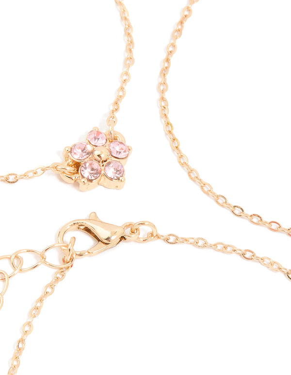 Gold Diamante Flowers Bracelet 3-Pack
