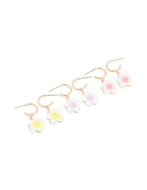 Gold Frangipani Huggie Earrings 3-Pack