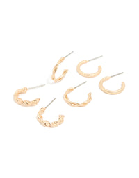 Gold Textured & Twisted Hoop Earrings 3-Pack - link has visual effect only
