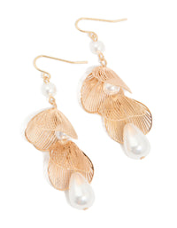 Gold Pearl Laser Cut Petal Drop Earrings - link has visual effect only