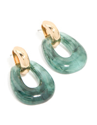 Gold Green Marbled Acrylic Doorknocker Drop Earrings - link has visual effect only