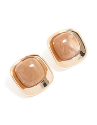 Brown Acrylic Square Stud Earrings - link has visual effect only