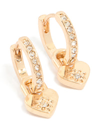 Gold Diamante Heart Drop Huggie Earrings - link has visual effect only