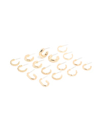 Gold Twisted & Rectangle Hoop Earrings 8-Pack - link has visual effect only