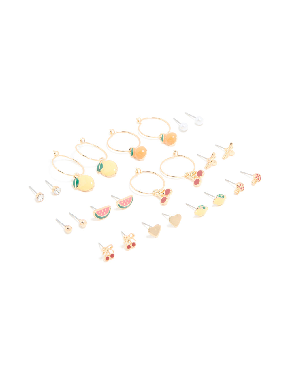Gold Fruit Earrings 12-Pack