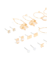 Gold Pearl Diamante & Coffee Earrings 12-Pack - link has visual effect only