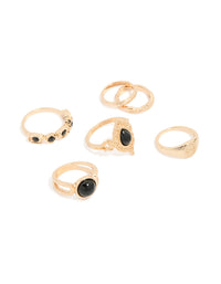Gold Black Stone Twisted Vintage Evil Eye Rings 6-Pack - link has visual effect only
