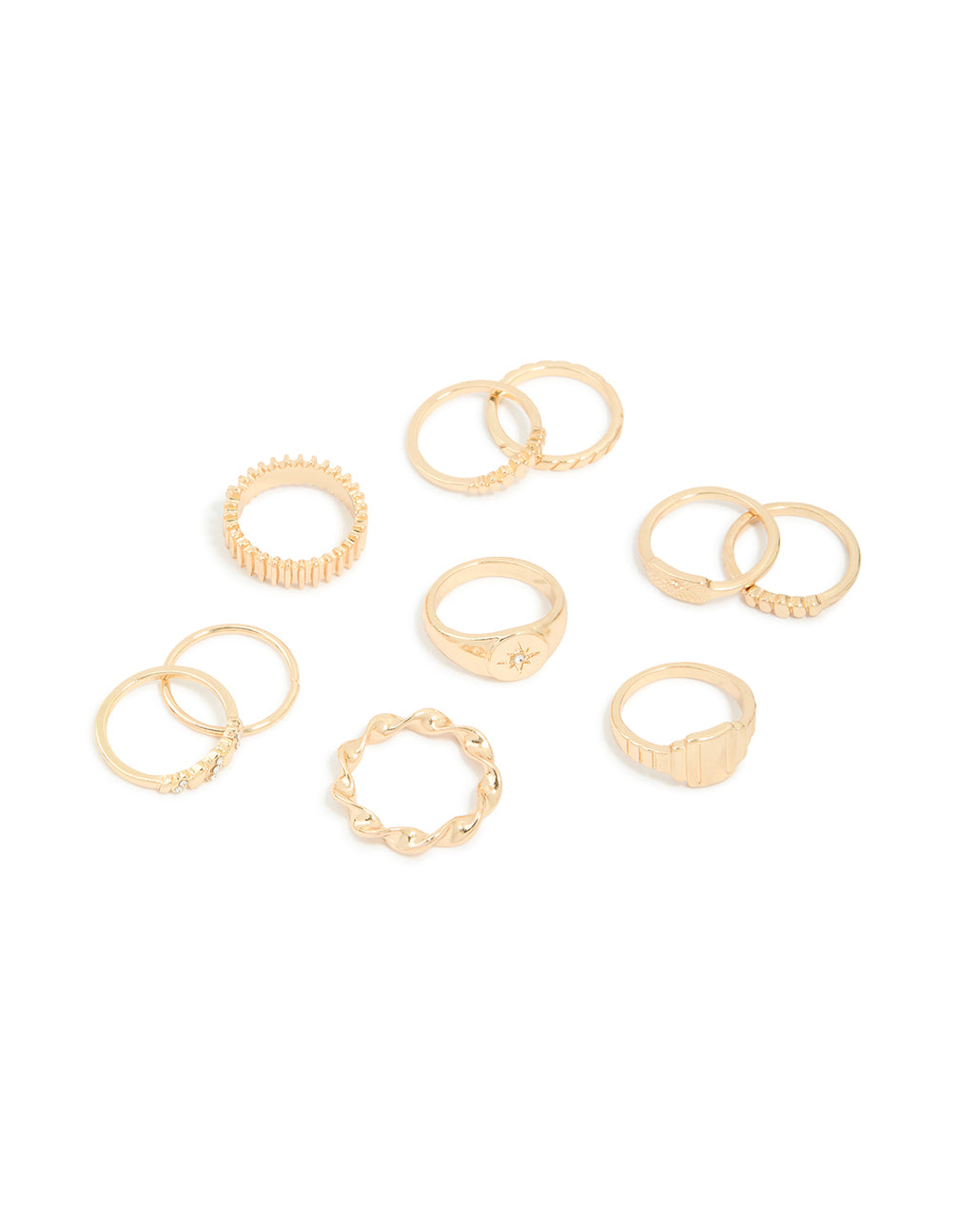 Gold Signet Ribbed & Twisted Rings 10-Pack