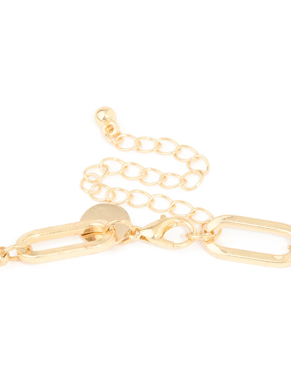 Gold Pearl & Multicoloured Diamantes Long Necklace