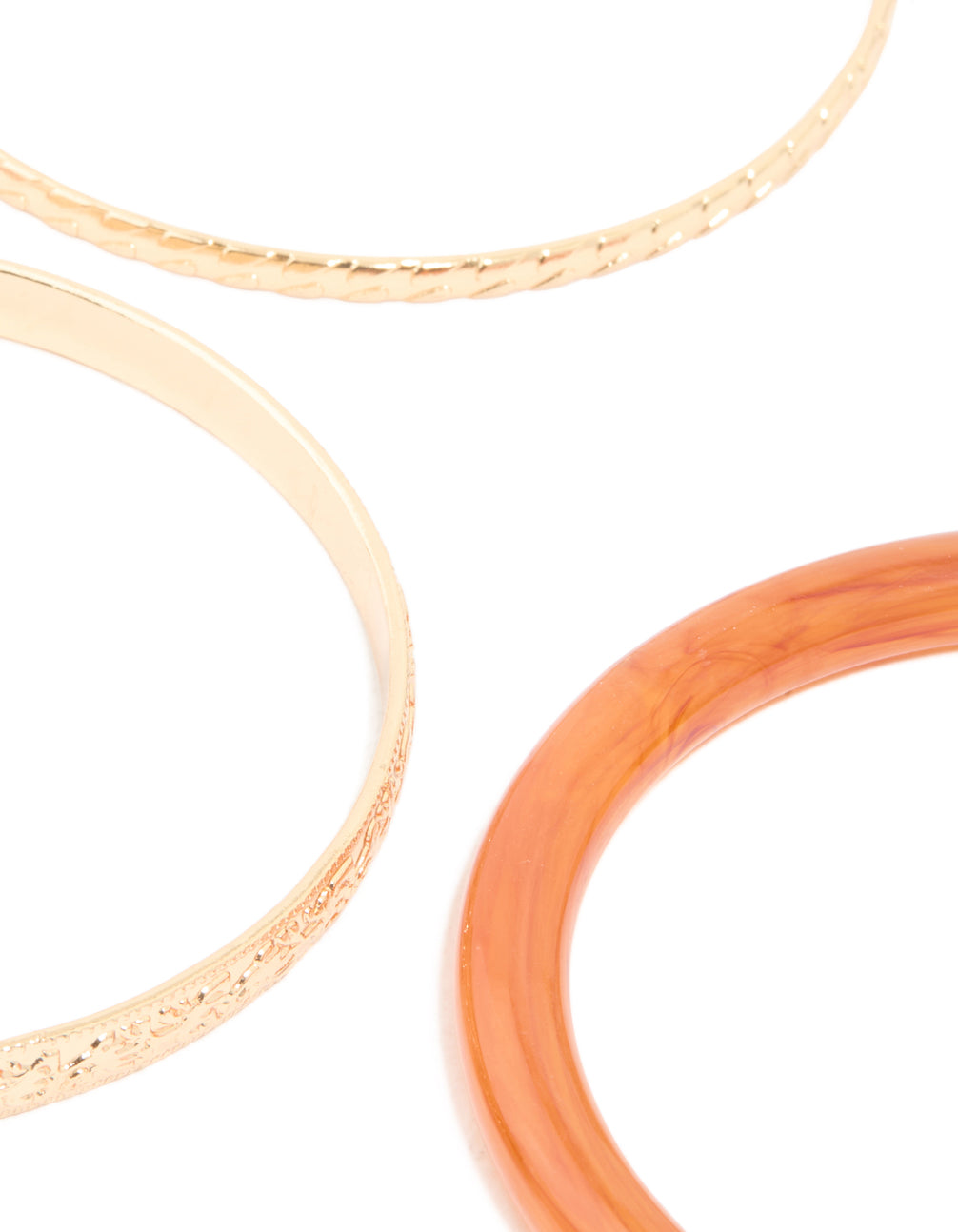 Gold Etched & Orange Acrylic Bangles 5-Pack