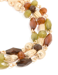 Gold Green & Brown Beaded Triple Layered Toggle Bracelet - link has visual effect only