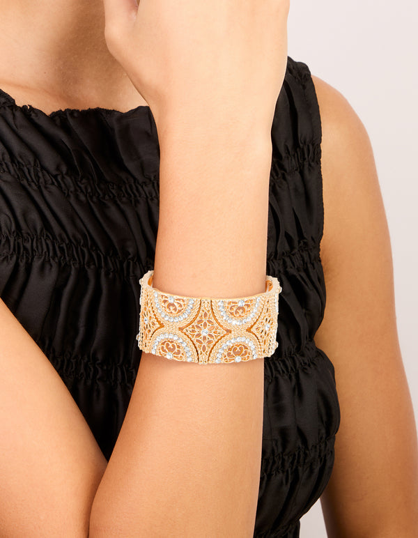 Gold Diamante Filigree Stretch Bracelet