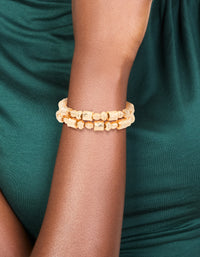Gold Bead Mixed Shapes Stretch Bracelets 2-Pack - link has visual effect only