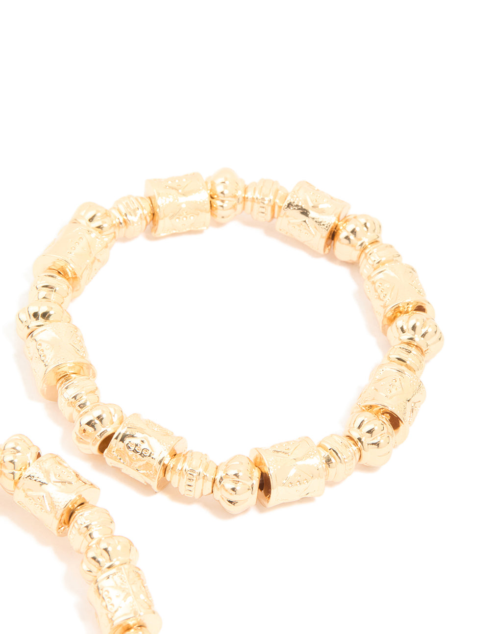 Gold Bead Mixed Shapes Stretch Bracelets 2-Pack