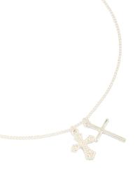 Silver Diamante & Smooth Double Cross Charm Necklace - link has visual effect only