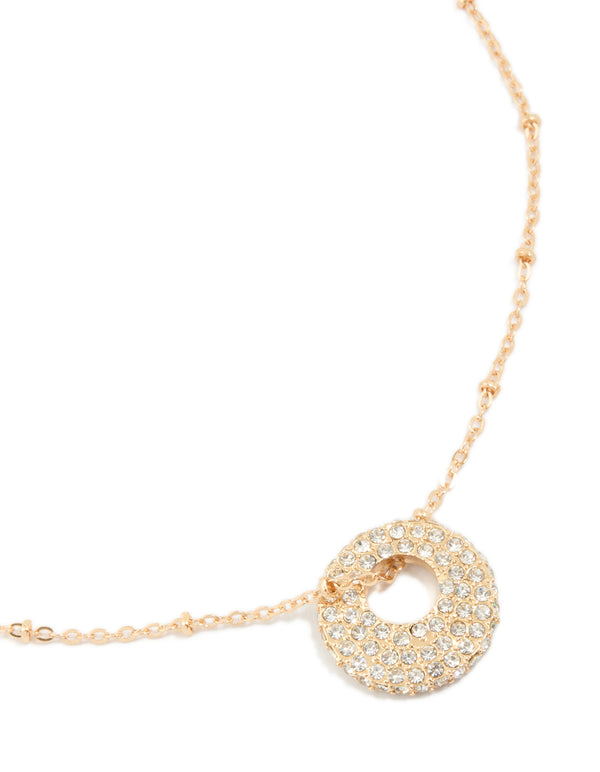 Gold Diamante Round Pavé Pendant Necklace