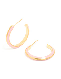 Waterproof Gold Plated Stainless Steel Light Pink Enamel Hoop Earrings - link has visual effect only