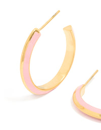 Waterproof Gold Plated Stainless Steel Light Pink Enamel Hoop Earrings - link has visual effect only