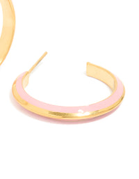 Waterproof Gold Plated Stainless Steel Light Pink Enamel Hoop Earrings - link has visual effect only